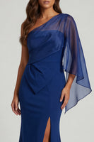 Load image into Gallery viewer, Dark Blue Mermaid Long Formal Dress with Slit