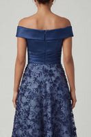 Load image into Gallery viewer, Navy A Line Beaded Floral Long Formal Dress