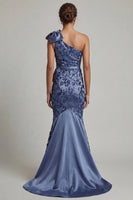 Load image into Gallery viewer, Navy Floral Mermaid Long Formal Dress with Bow