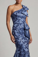 Load image into Gallery viewer, Navy Floral Mermaid Long Formal Dress with Bow