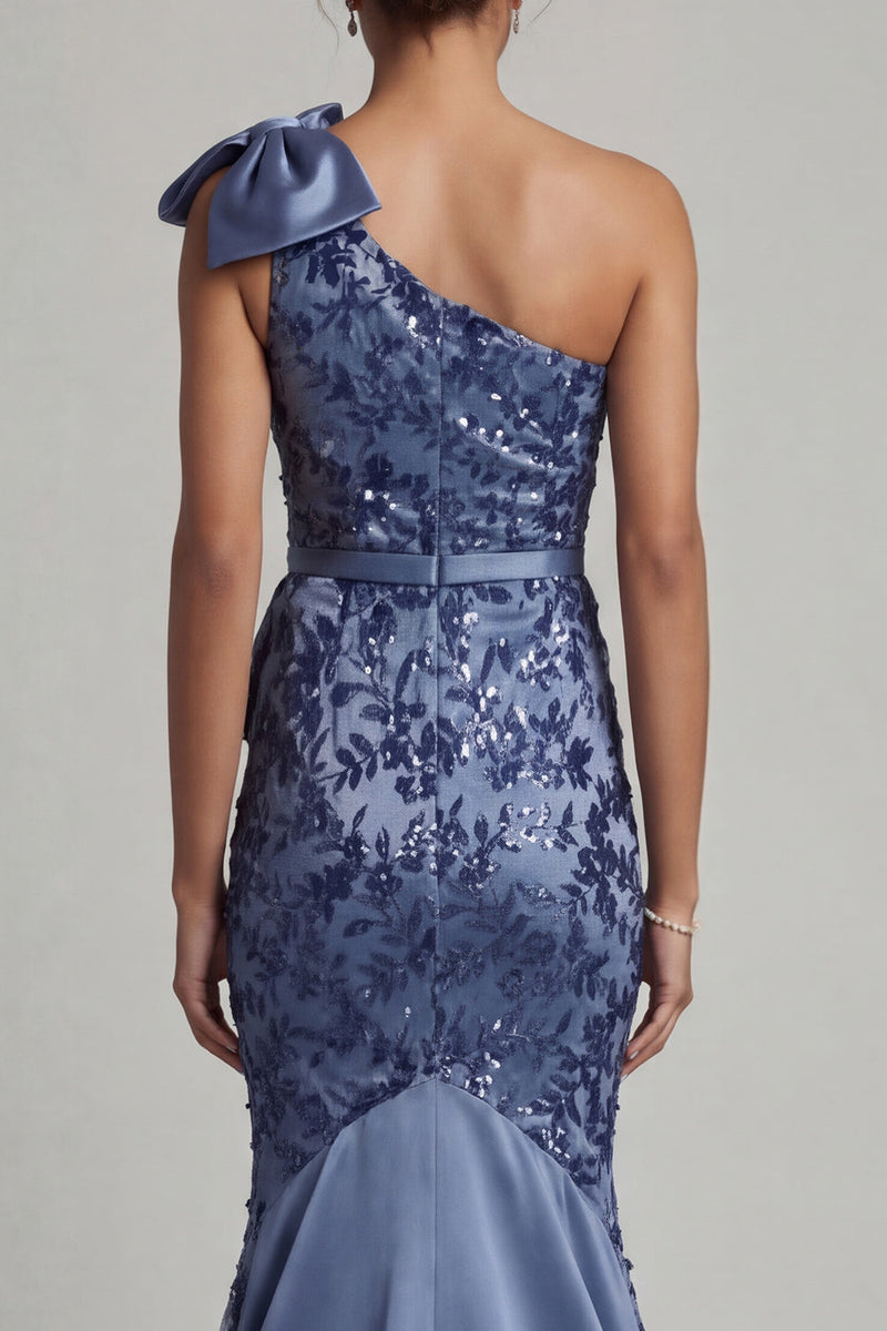 Load image into Gallery viewer, Navy Floral Mermaid Long Formal Dress with Bow