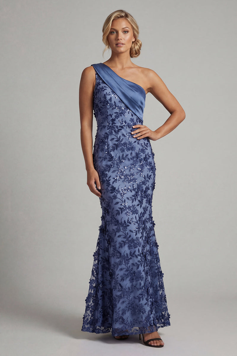 Load image into Gallery viewer, Navy Mermaid Floral Long Formal Dress