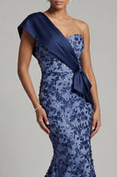 Load image into Gallery viewer, Navy One Shoulder Floral Mermaid Long Formal Dress