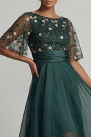 Load image into Gallery viewer, A Line Dark Green Floral Boat Neck High Low Formal Dress