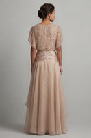 Load image into Gallery viewer, Champagne Beaded A Line Long Formal Dress with Ruffles