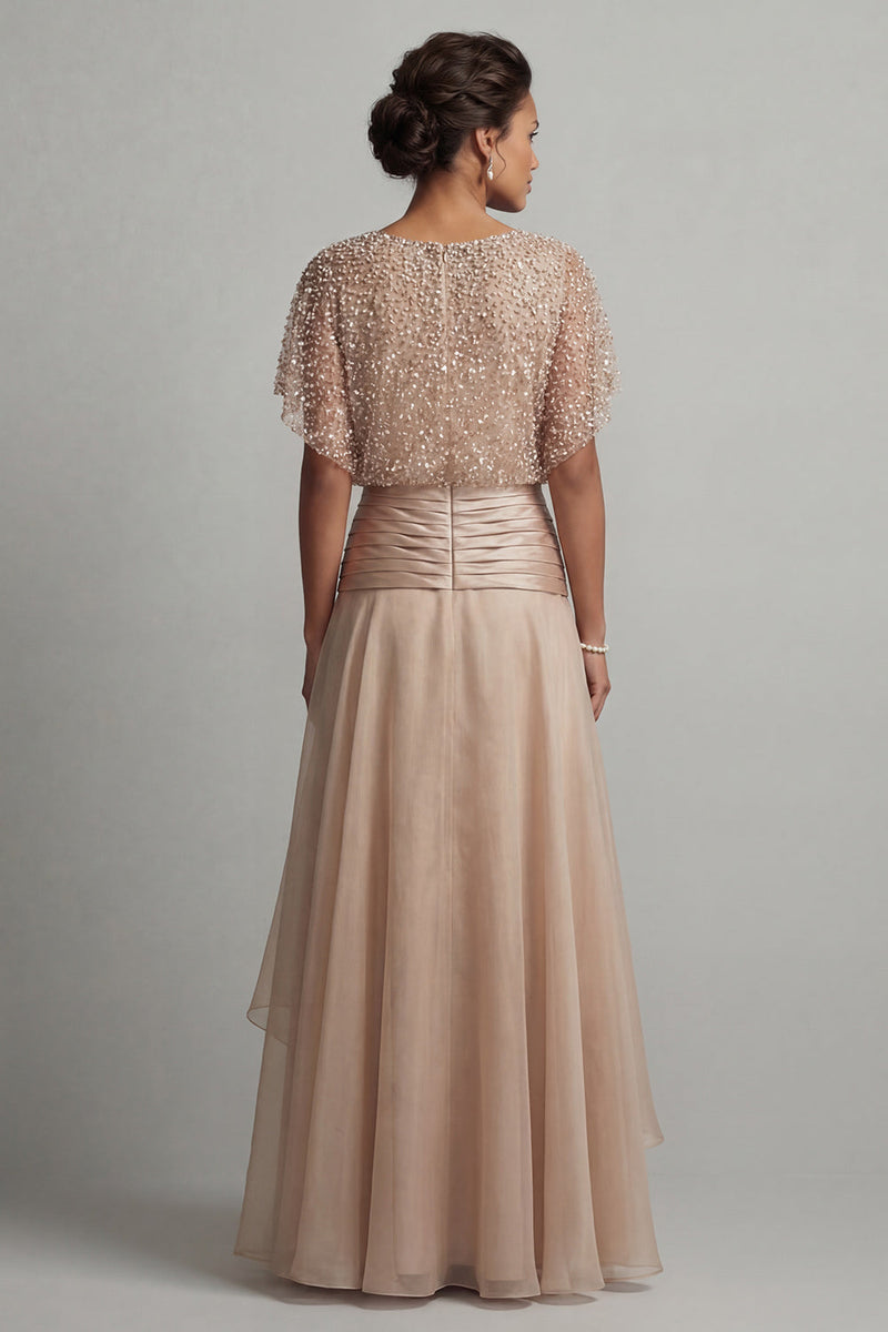 Load image into Gallery viewer, Champagne Beaded A Line Long Formal Dress with Ruffles