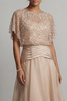 Load image into Gallery viewer, Champagne Beaded A Line Long Formal Dress with Ruffles