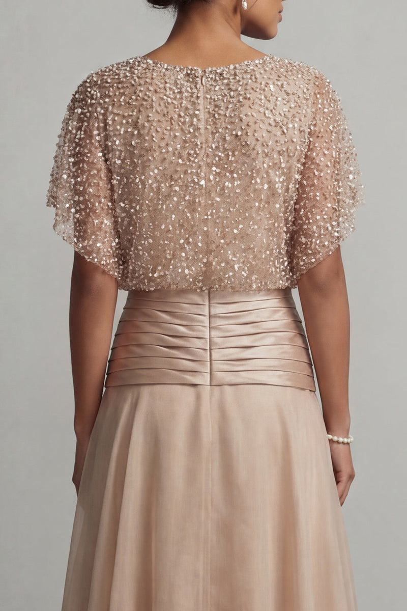 Load image into Gallery viewer, Champagne Beaded A Line Long Formal Dress with Ruffles