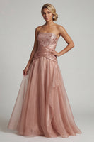 Load image into Gallery viewer, Dusty Rose A Line Beaded Long Formal Dress with Ruffles