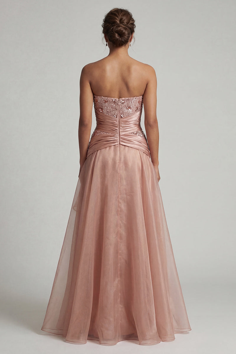 Load image into Gallery viewer, Dusty Rose A Line Beaded Long Formal Dress with Ruffles