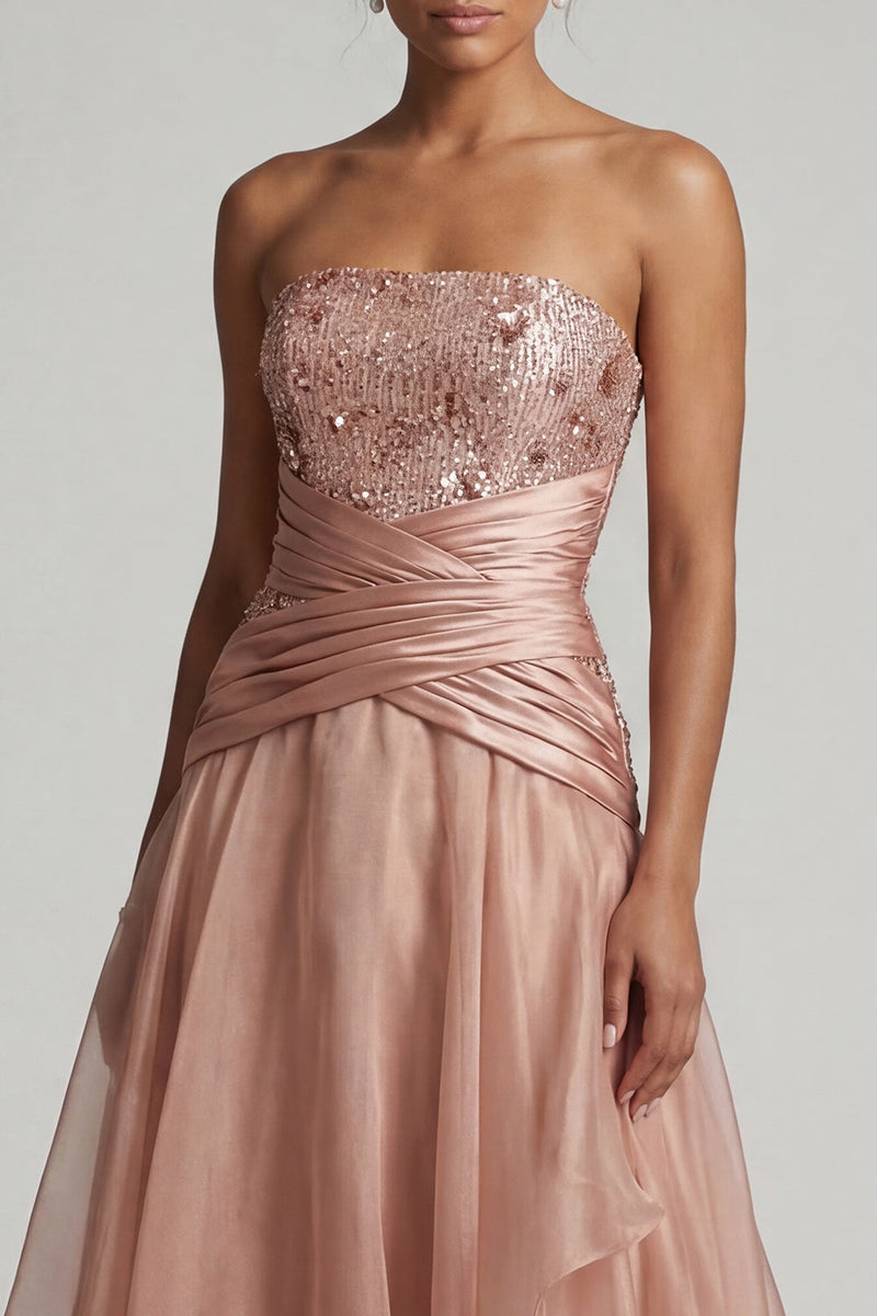 Load image into Gallery viewer, Dusty Rose A Line Beaded Long Formal Dress with Ruffles