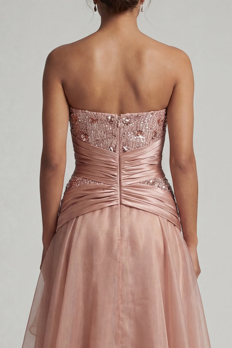Load image into Gallery viewer, Dusty Rose A Line Beaded Long Formal Dress with Ruffles