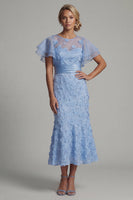 Load image into Gallery viewer, Light Blue Floral Mermaid Maxi Formal Dress with Ruffles