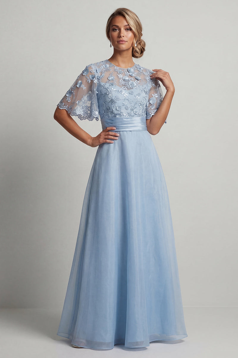 Load image into Gallery viewer, Sky Blue Floral A Line Long Formal Dress