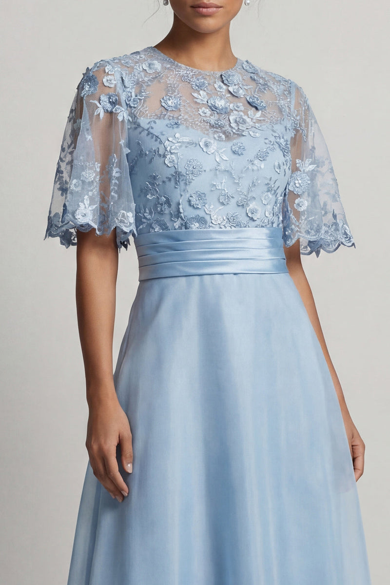 Load image into Gallery viewer, Sky Blue Floral A Line Long Formal Dress