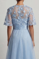 Load image into Gallery viewer, Sky Blue Floral A Line Long Formal Dress