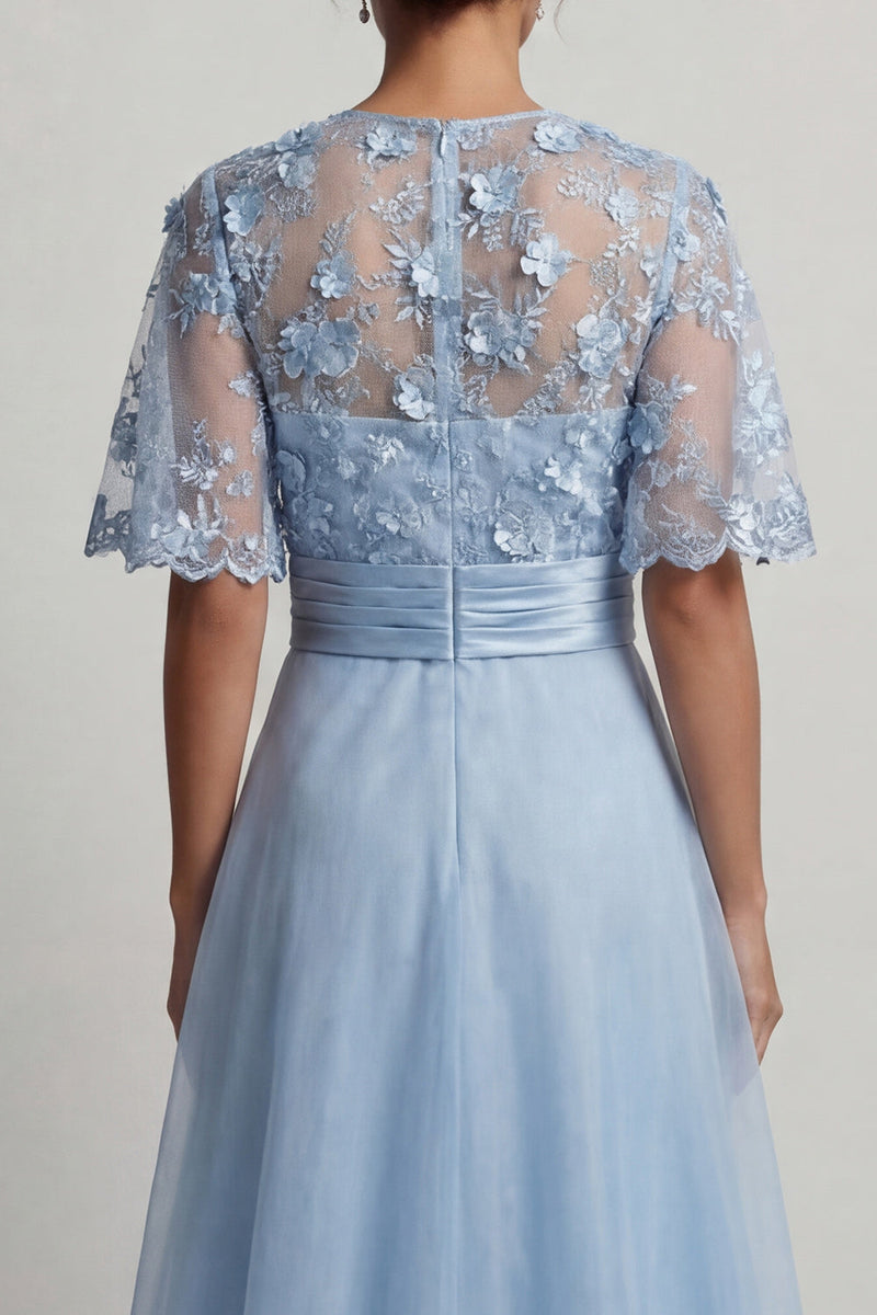 Load image into Gallery viewer, Sky Blue Floral A Line Long Formal Dress