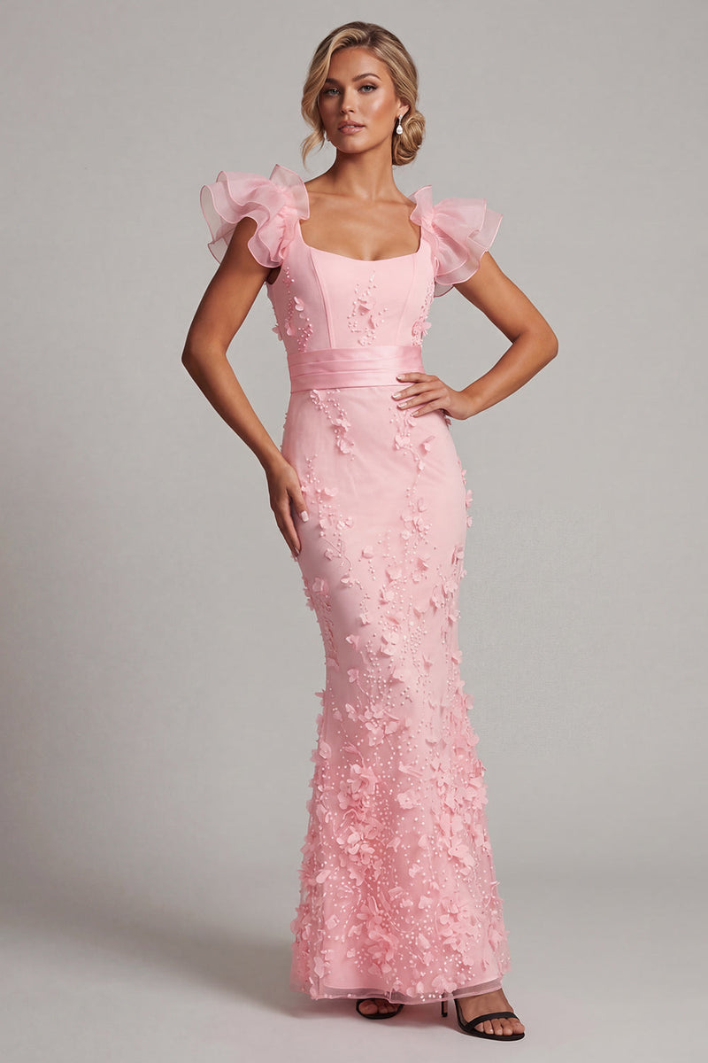 Load image into Gallery viewer, Blush Floral Mermaid Long Formal Dress with Ruffles