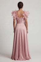 Load image into Gallery viewer, Dusty Rose A Line Floral Beaded Long Formal Dress with Ruffles