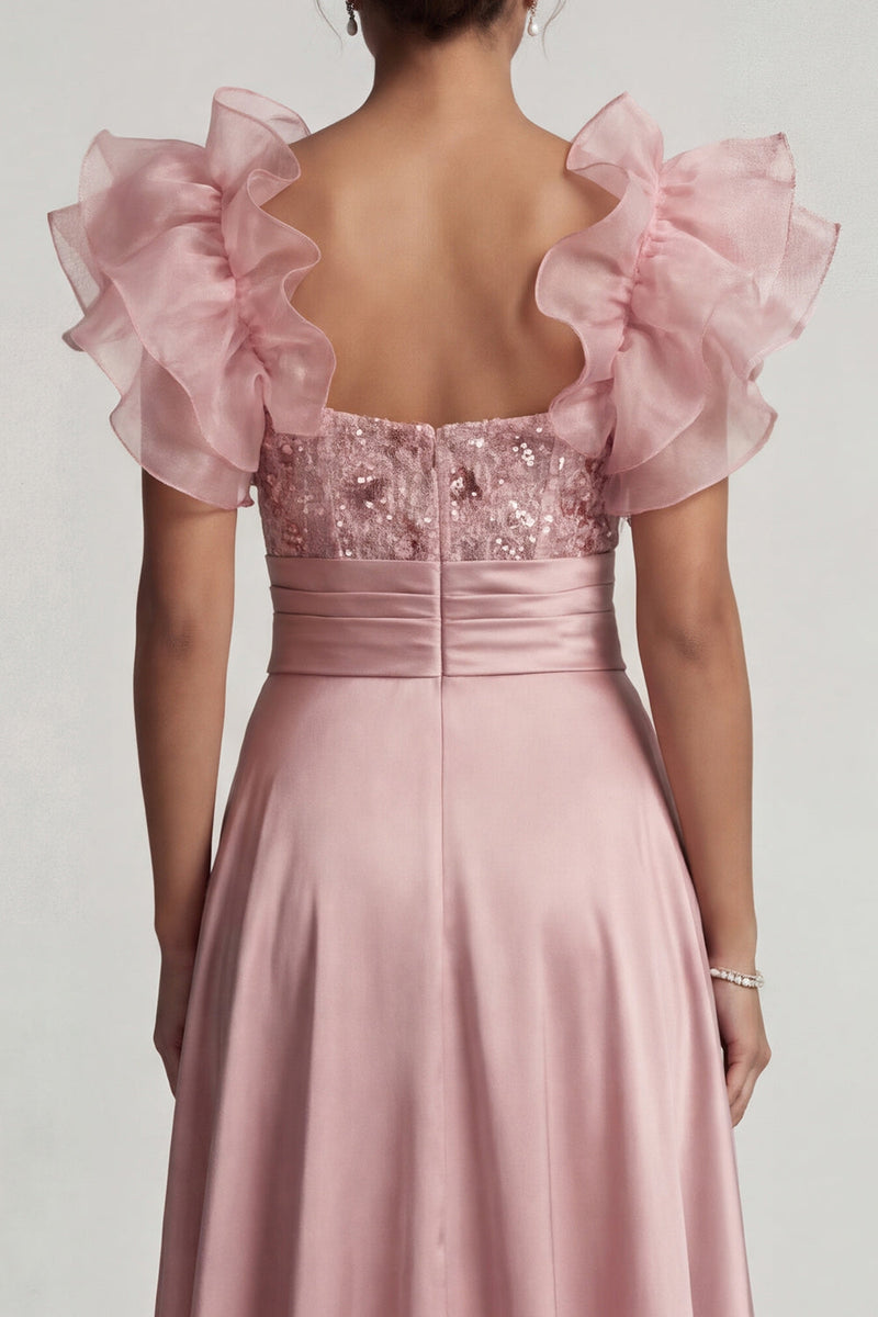 Load image into Gallery viewer, Dusty Rose A Line Floral Beaded Long Formal Dress with Ruffles
