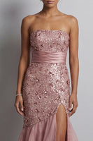 Load image into Gallery viewer, Sparkly Dusty Rose Sequin Mermaid Long Formal Dress with Ruffles