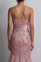 Load image into Gallery viewer, Sparkly Dusty Rose Sequin Mermaid Long Formal Dress with Ruffles
