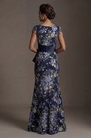 Load image into Gallery viewer, Navy Floral Mermaid Long Mother of the Bride Dress with Slit