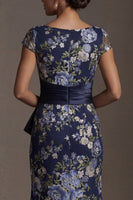 Load image into Gallery viewer, Navy Floral Mermaid Long Mother of the Bride Dress with Slit