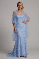 Load image into Gallery viewer, Sparkly Sky Blue Floral Mermaid Beaded Long Mother of the Bride Dress with Shawl