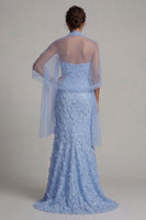 Load image into Gallery viewer, Sparkly Sky Blue Floral Mermaid Beaded Long Mother of the Bride Dress with Shawl