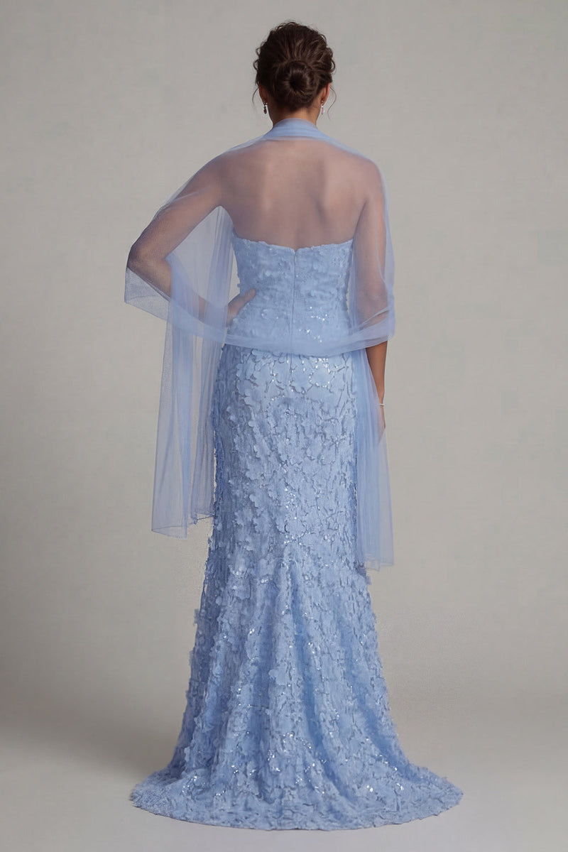 Load image into Gallery viewer, Sparkly Sky Blue Floral Mermaid Beaded Long Mother of the Bride Dress with Shawl