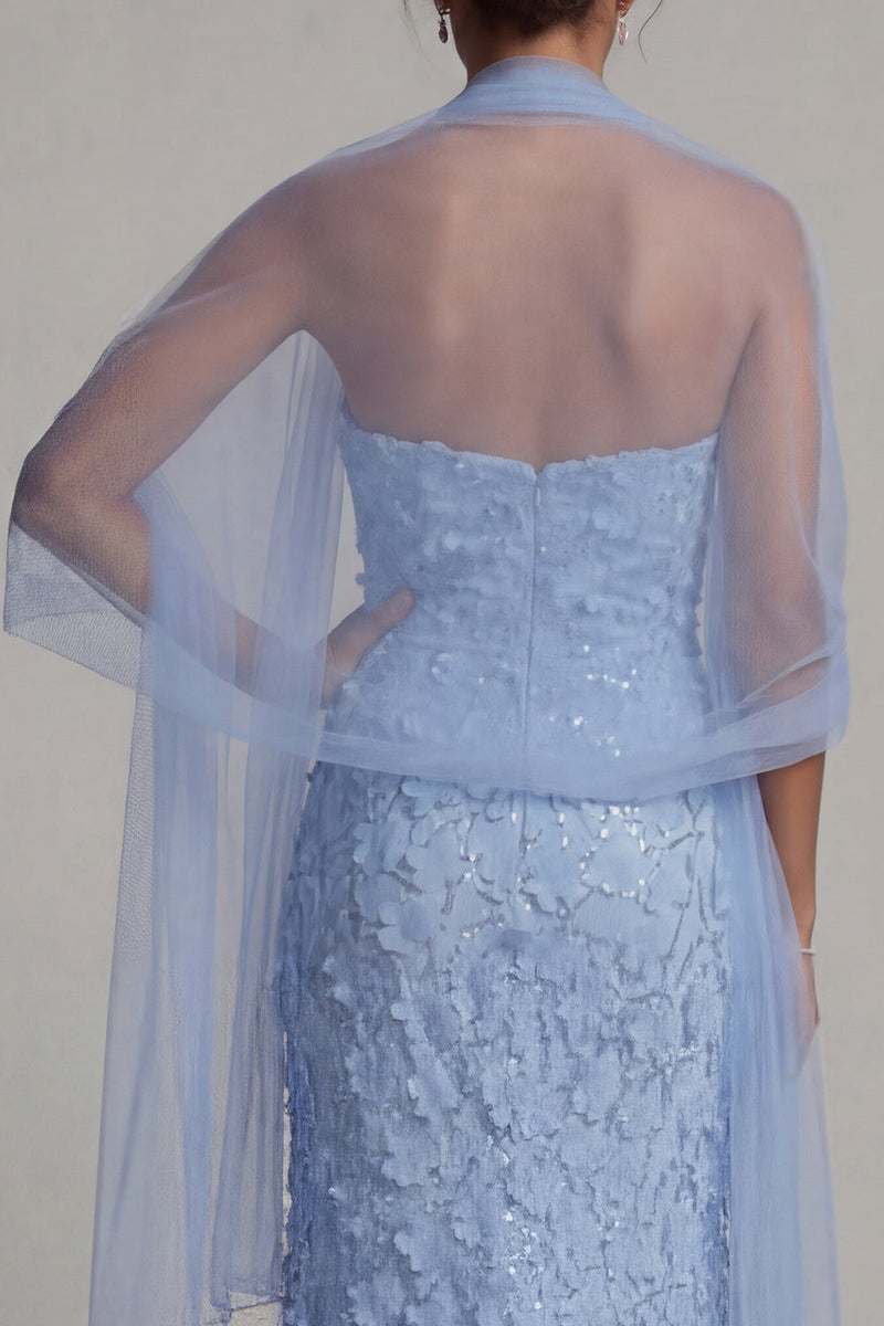 Load image into Gallery viewer, Sparkly Sky Blue Floral Mermaid Beaded Long Mother of the Bride Dress with Shawl