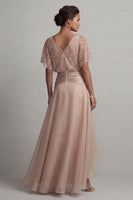 Load image into Gallery viewer, Sparkly Champagne Ruched Sequin A Line Asymmetrical Mother of the Bride Dress