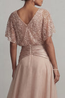 Load image into Gallery viewer, Sparkly Champagne Ruched Sequin A Line Asymmetrical Mother of the Bride Dress