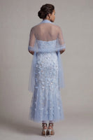 Load image into Gallery viewer, Sparkly Sky Blue Mermaid Floral Maxi Sequin Formal Dress with Shawl