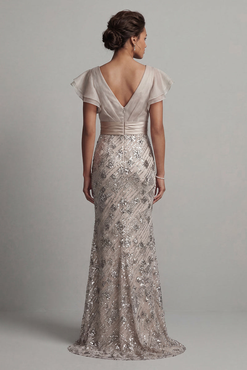 Load image into Gallery viewer, Sparkly Apricot Sequin Mermaid Long Mother of the Bride Dress with Ruffles