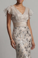 Load image into Gallery viewer, Sparkly Apricot Sequin Mermaid Long Mother of the Bride Dress with Ruffles