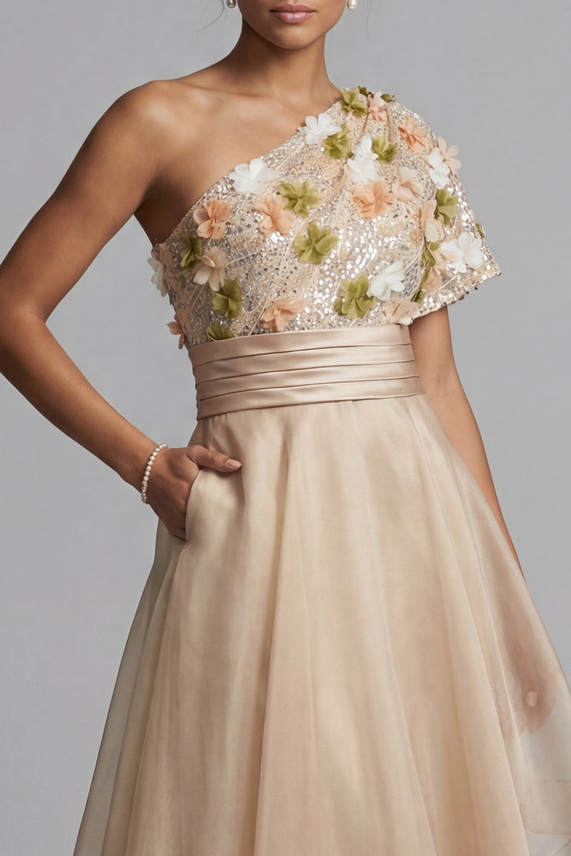 Load image into Gallery viewer, Champagne Floral A Line Long Mother of the Bride Dress with Ruffles