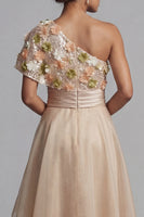 Load image into Gallery viewer, Champagne Floral A Line Long Mother of the Bride Dress with Ruffles