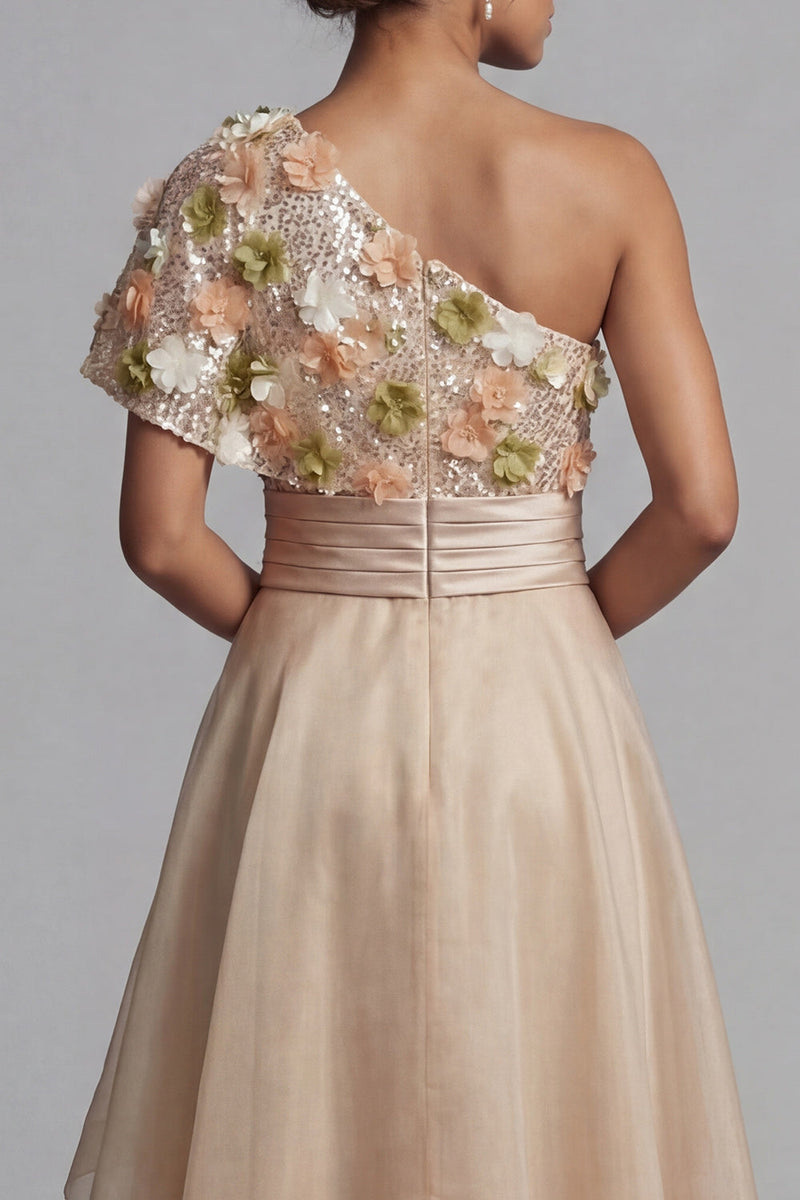Load image into Gallery viewer, Champagne Floral A Line Long Mother of the Bride Dress with Ruffles