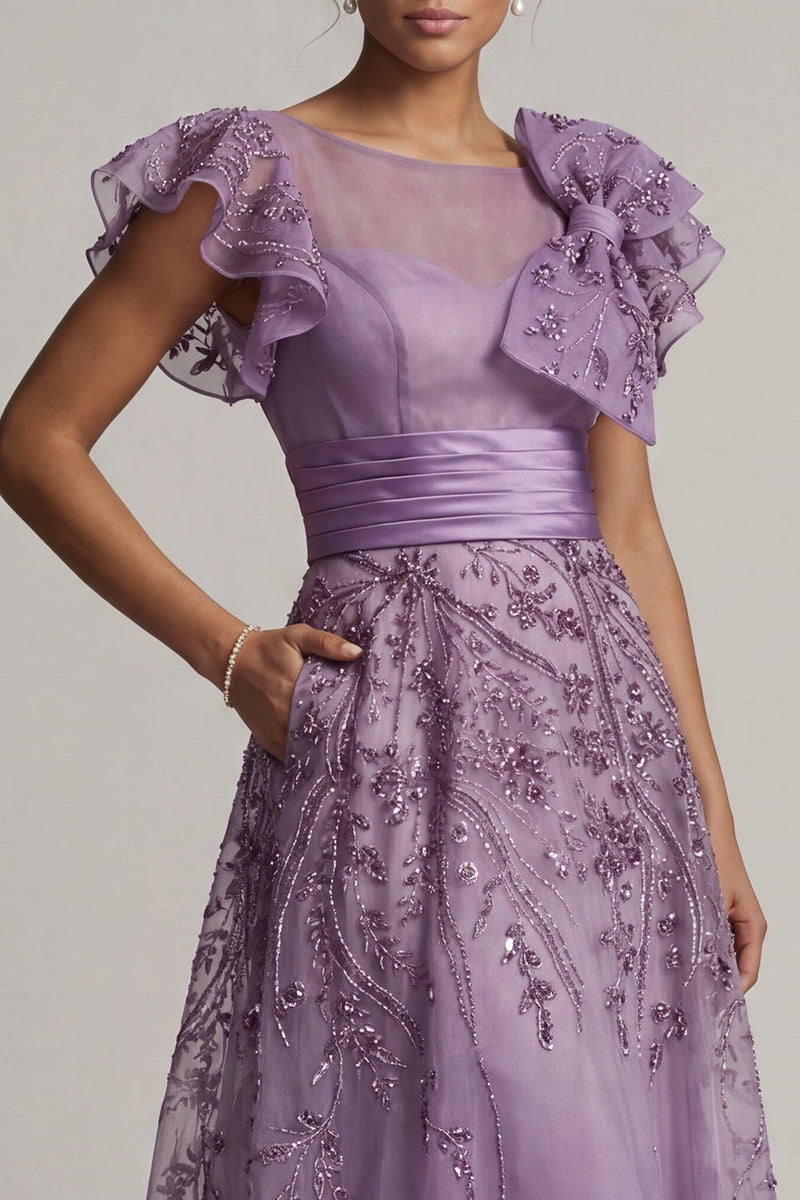 Load image into Gallery viewer, Purple A Line Floral Long Mother of the Bride Dress with Ruffles