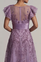 Load image into Gallery viewer, Purple A Line Floral Long Mother of the Bride Dress with Ruffles