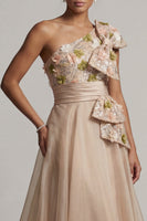 Load image into Gallery viewer, Champagne A Line Floral Long Mother of the Bride Dress with Bow
