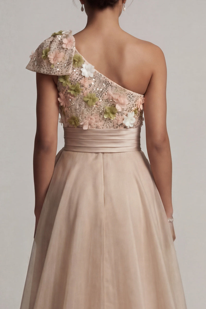 Load image into Gallery viewer, Champagne A Line Floral Long Mother of the Bride Dress with Bow