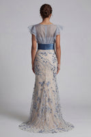 Load image into Gallery viewer, Dusty Blue Floral Mermaid Long Mother of the Bride Dress with Ruffles