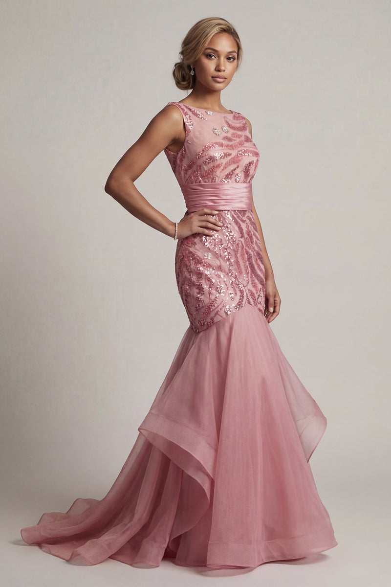 Load image into Gallery viewer, Sparkly Pink Mermaid Sequin Long Mother of the Bride Dress with Ruffles