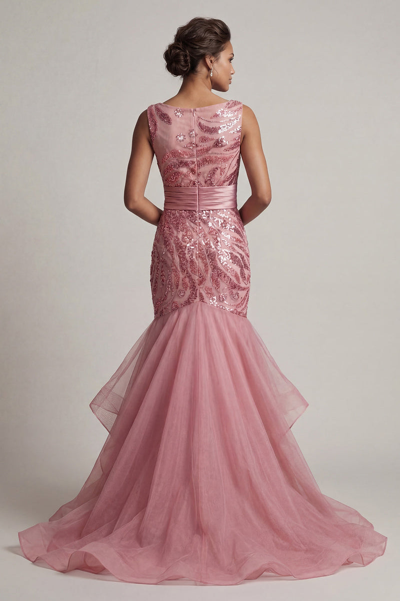 Load image into Gallery viewer, Sparkly Pink Mermaid Sequin Long Mother of the Bride Dress with Ruffles