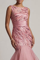 Load image into Gallery viewer, Sparkly Pink Mermaid Sequin Long Mother of the Bride Dress with Ruffles