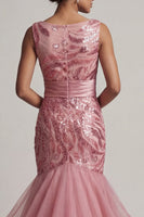 Load image into Gallery viewer, Sparkly Pink Mermaid Sequin Long Mother of the Bride Dress with Ruffles