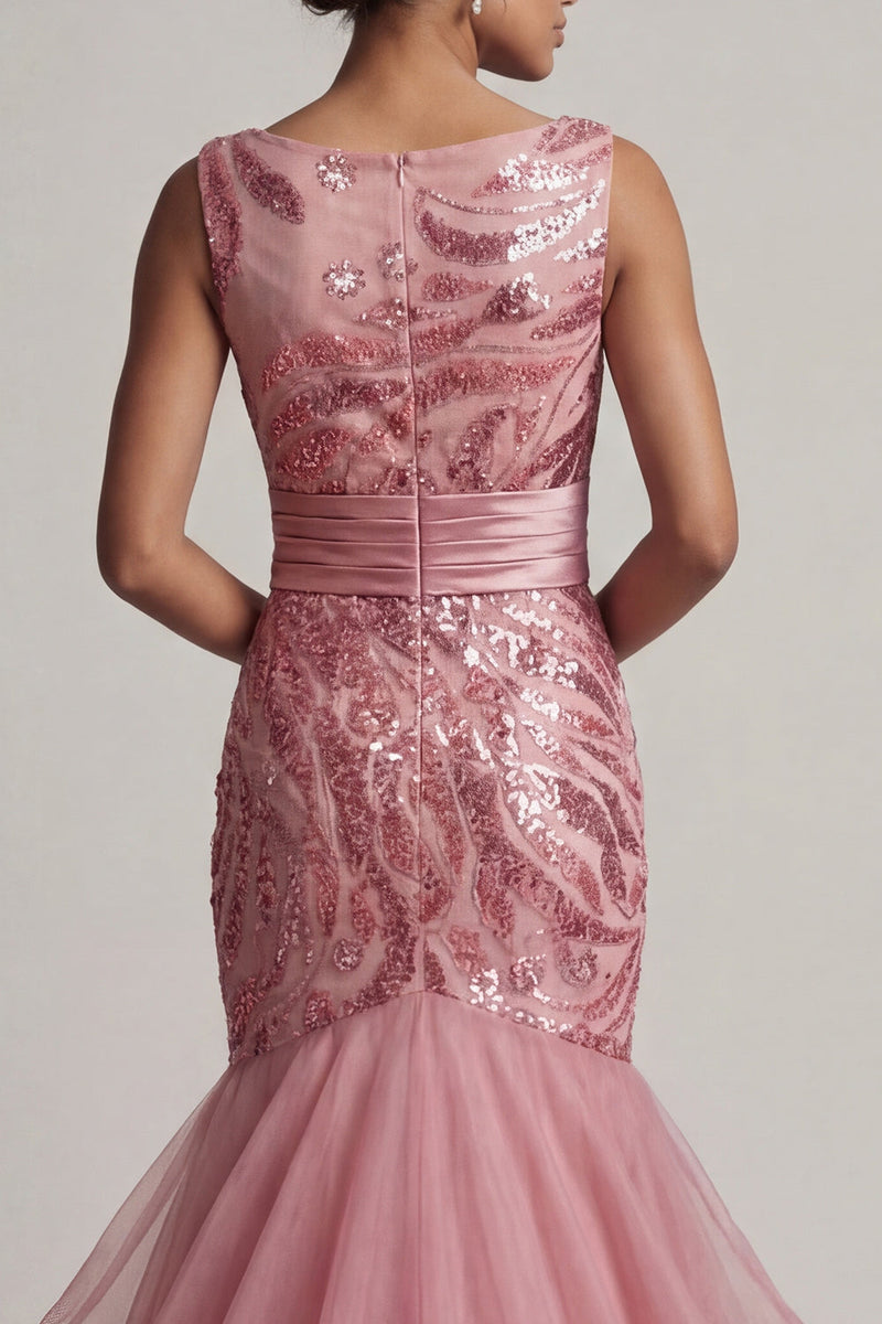 Load image into Gallery viewer, Sparkly Pink Mermaid Sequin Long Mother of the Bride Dress with Ruffles
